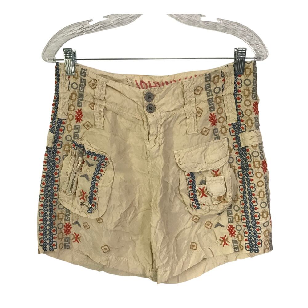 Johnny Was Shorts Size 4 Womens Cargo Embroidery Bohemian Beachy Southwest - Picture 1 of 13